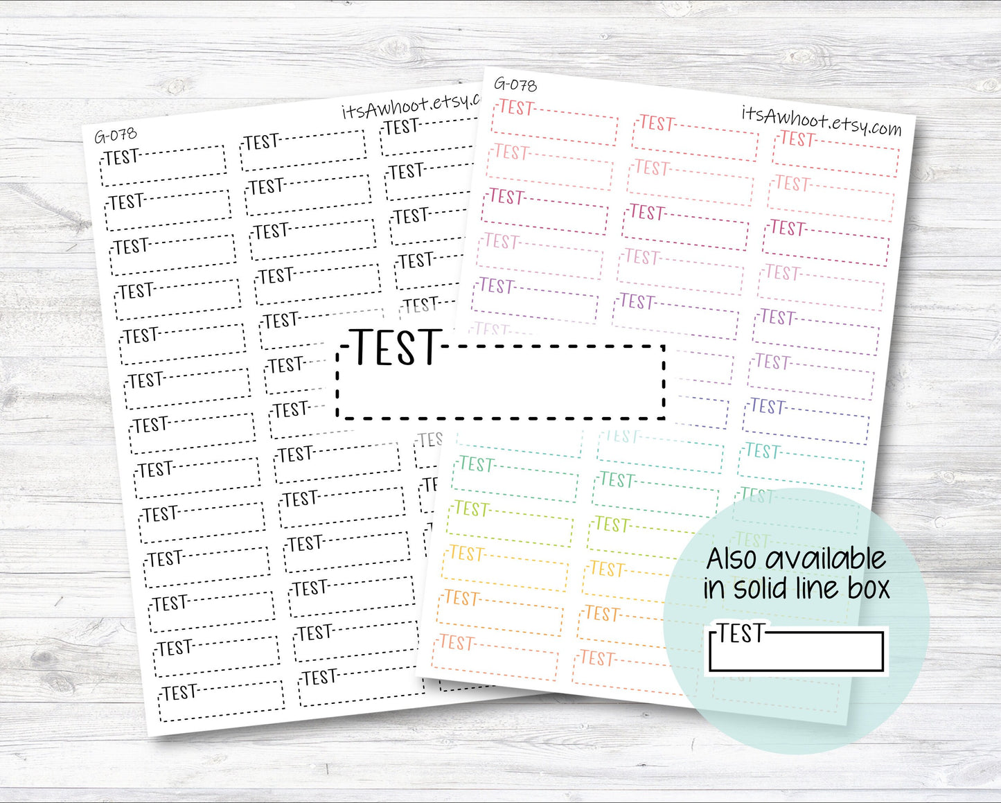 Test Quarter Box Label Planner Stickers - Dash or Solid (G078)