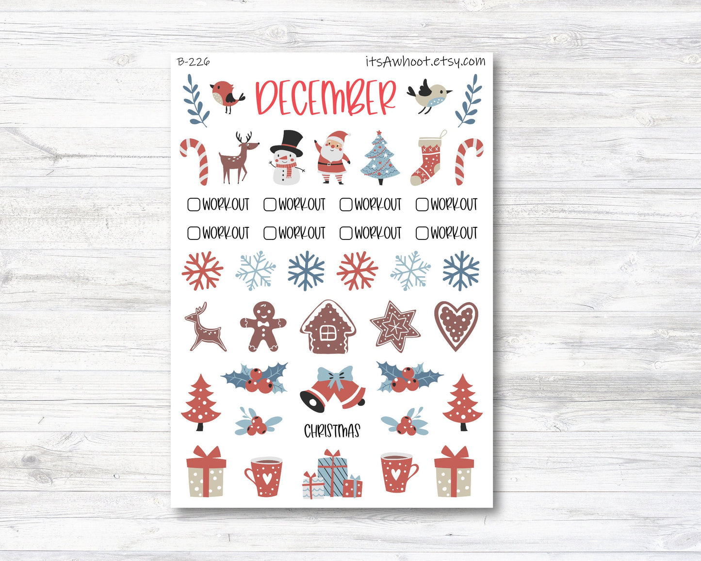December Kit, Christmas / Winter, Weight Loss Planner Stickers  (B226-December2)