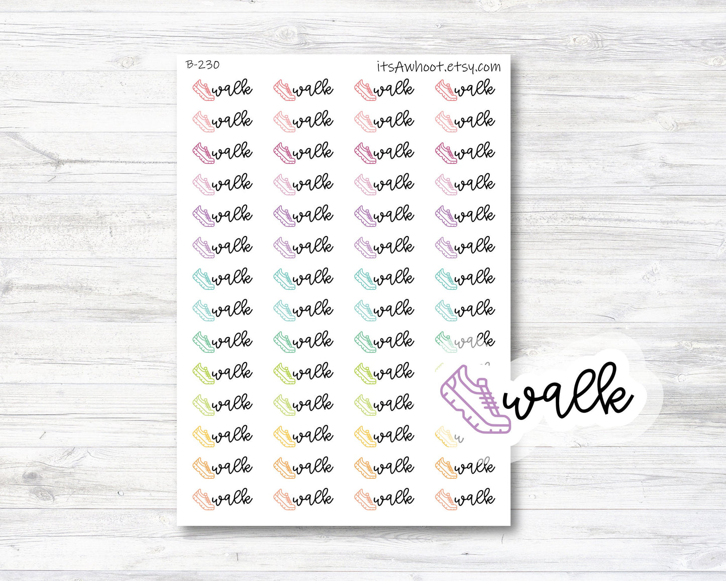 Walk Script Stickers, Walk Planner Stickers, Walk with Icon Stickers (B230)