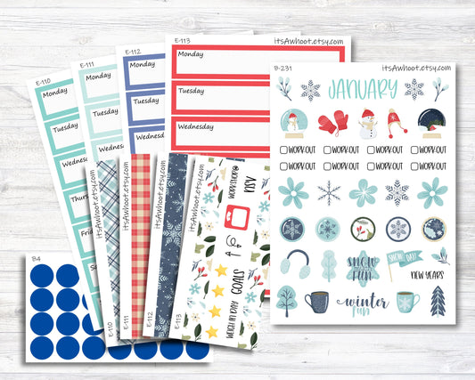 January Kit, Winter, Weight Loss Planner Stickers (B231-January2)