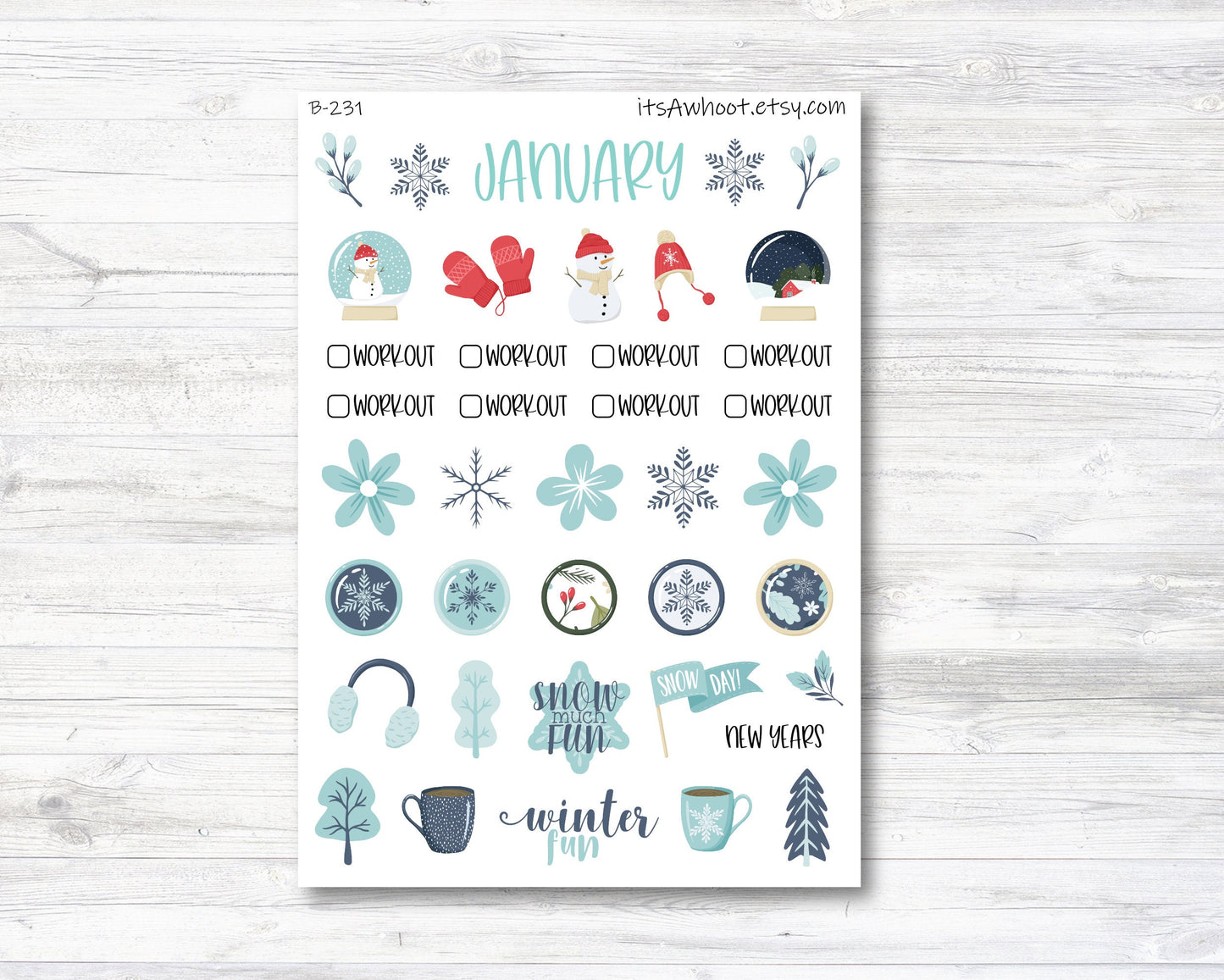 January Kit, Winter, Weight Loss Planner Stickers (B231-January2)