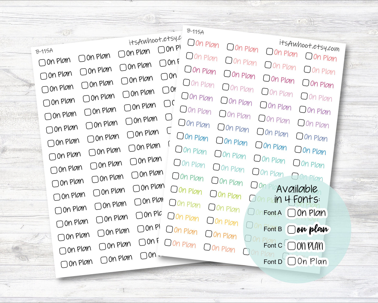 On Plan with Checkbox Script Stickers, On Plan Planner Stickers (B115)