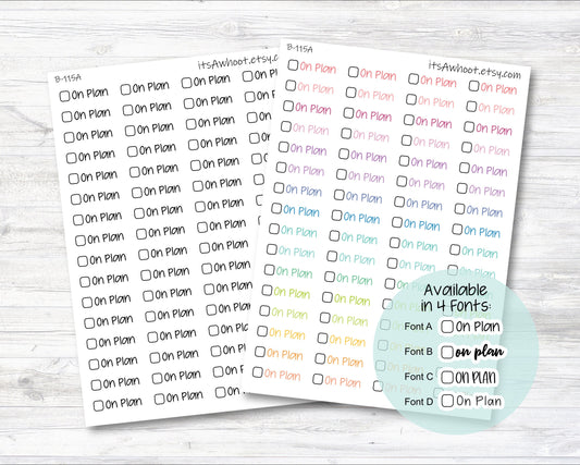 On Plan with Checkbox Script Stickers, On Plan Planner Stickers (B115)