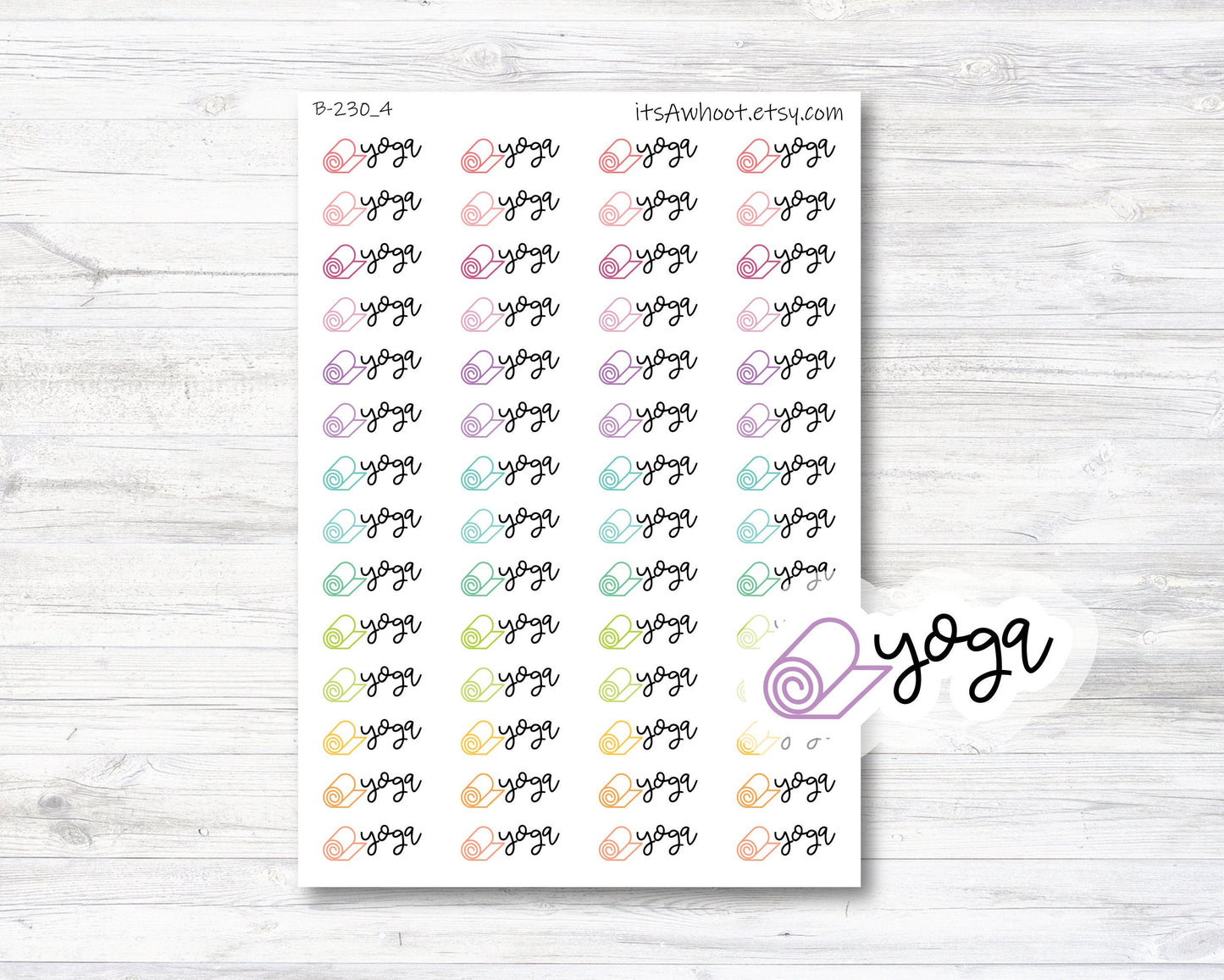 Yoga Script Stickers, Yoga Planner Stickers, Yoga with Icon Stickers (B230_4)