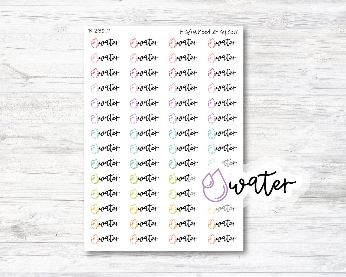 Water Script Stickers, Water Planner Stickers, Water with Icon Stickers (B230_7)