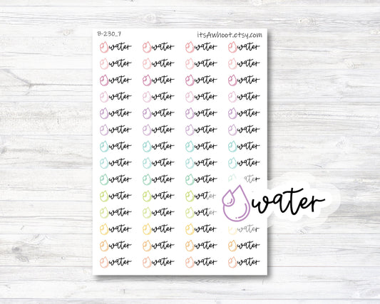 Water Script Stickers, Water Planner Stickers, Water with Icon Stickers (B230_7)