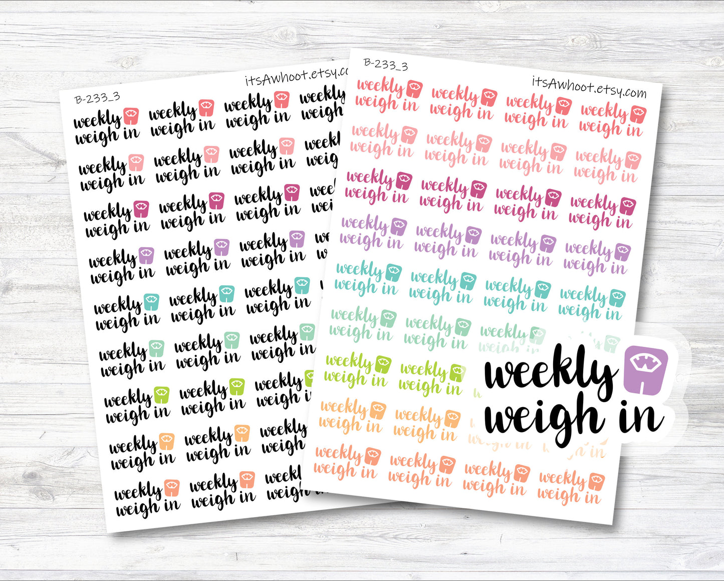 Weekly Weigh-in Planner Sticker, Weekly Weigh in with Scale Sticker, Weekly Weigh in Script Sticker (B233_3)