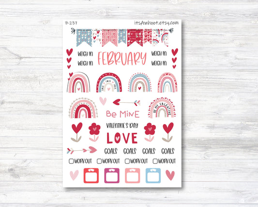 February / Valentine's Day Stickers, Weight Loss Planner Clipart (B237-February2)