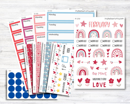 February Kit, Valentine's Day, Weight Loss Planner Stickers (B236-February2)