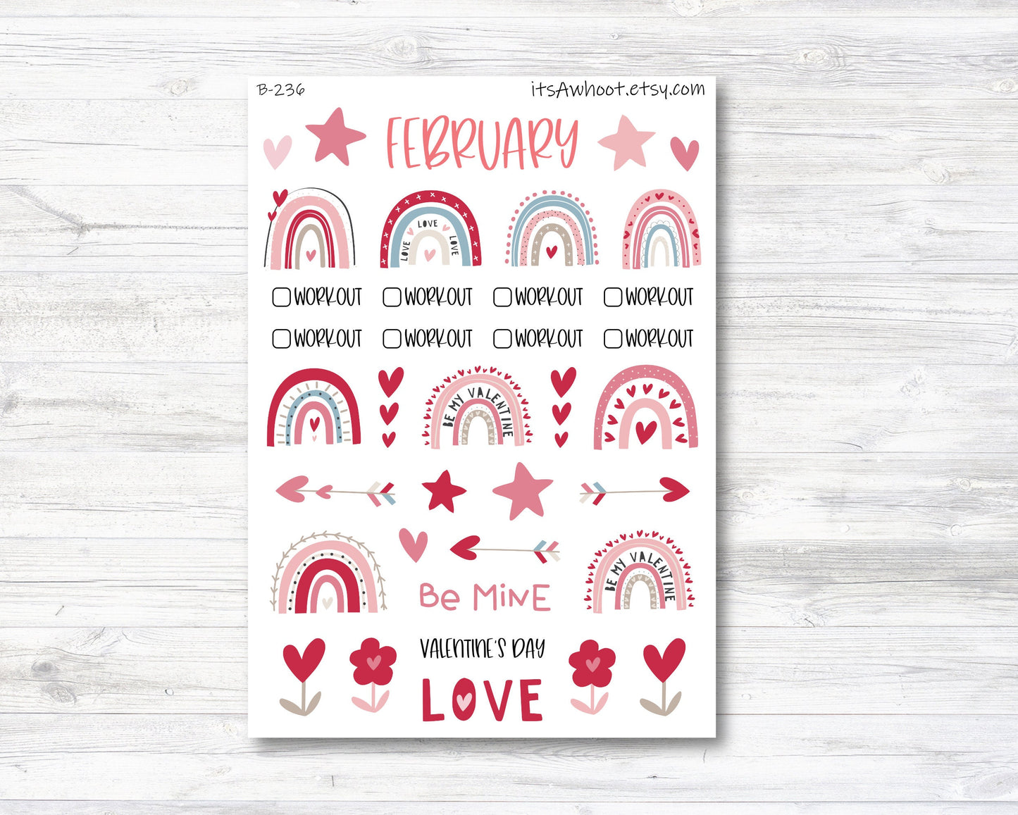 February Kit, Valentine's Day, Weight Loss Planner Stickers (B236-February2)