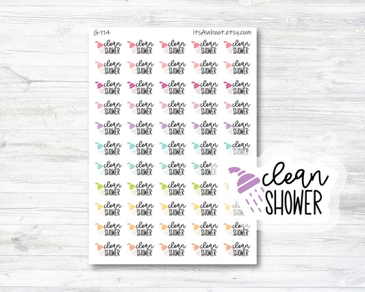 Clean Shower Script Planner Stickers, Clean Shower Reminder Stickers (G114)