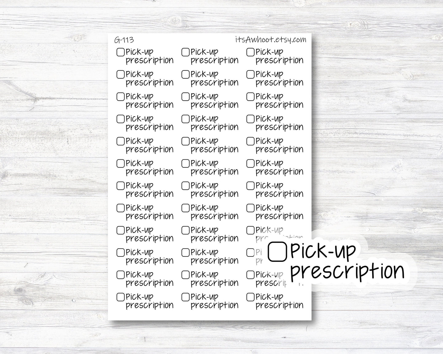 Pick-up Prescription Script Stickers, Pick-up Prescription Planner Stickers (G113)