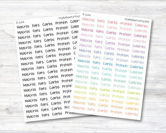 Macro Tracking Stickers, Macros Planner Stickers (B244)