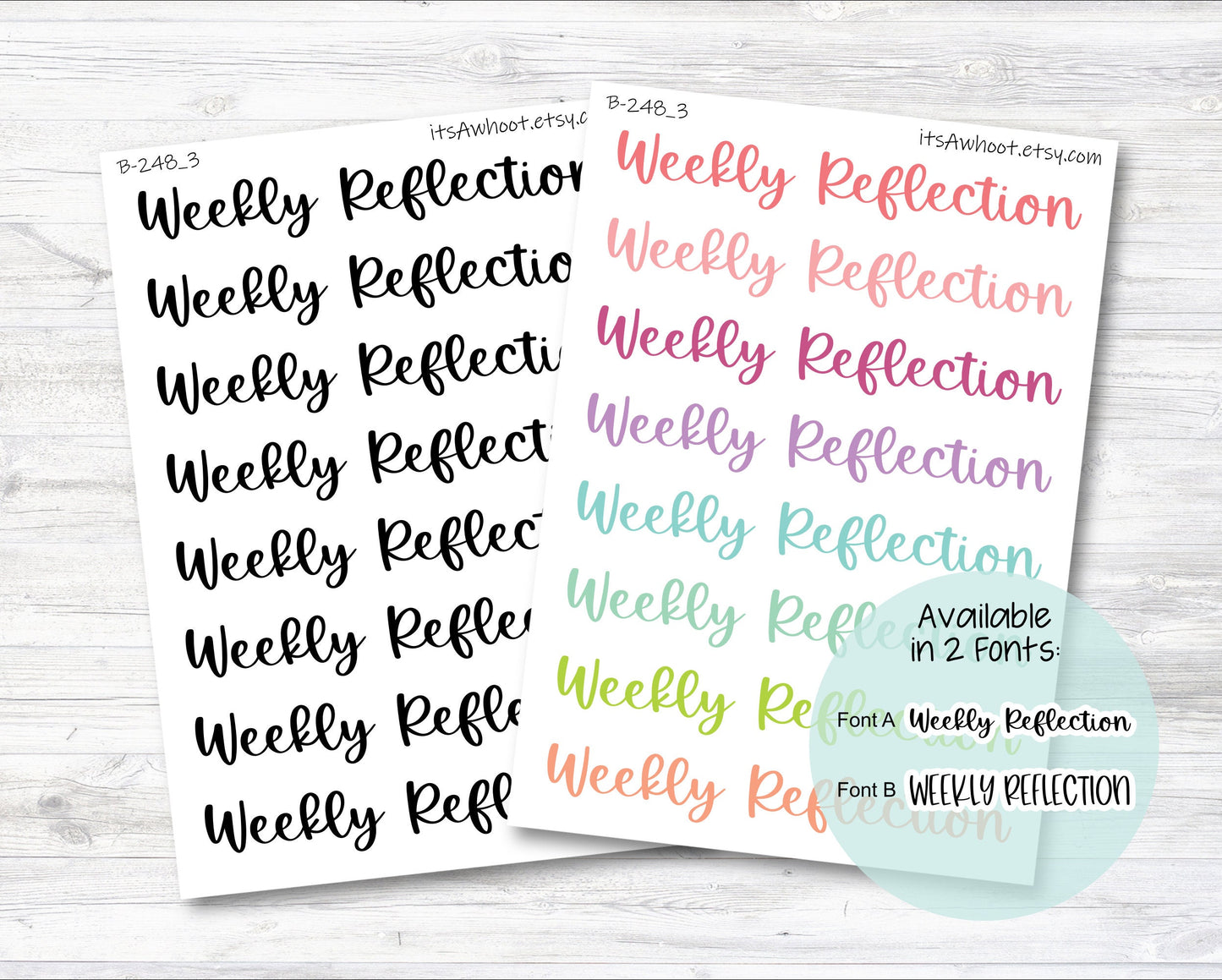 Weekly Reflection Script Stickers, Weekly Reflection Planner Stickers - Large (B248_3)