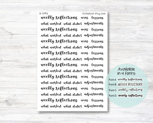 Weekly Reflections Stickers, Weekly Reflections Script Planner Stickers (B249)