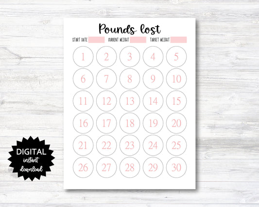 Pounds Lost Printable, 30 Pounds Lost Tracker, 30 Lbs Lost Digital Download Planner Page - PRINTABLE (N009_3)