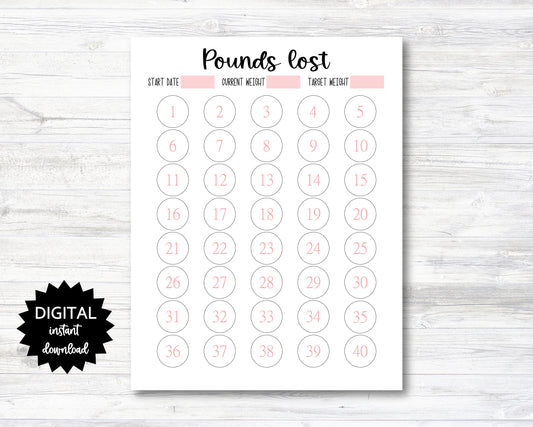 Pounds Lost Printable, 40 Pounds Lost Tracker, 40 Lbs Lost Digital Download Planner Page - PRINTABLE (N009_4)