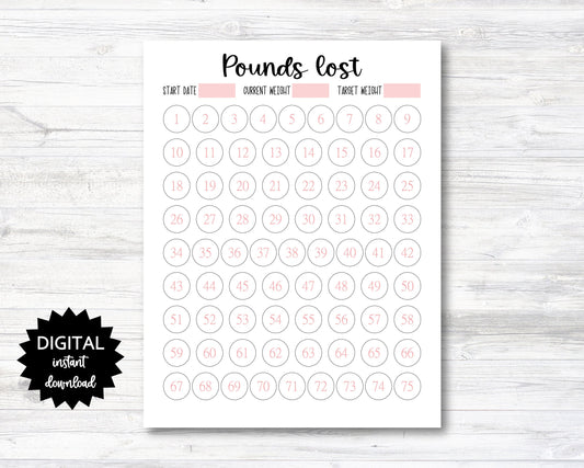 Pounds Lost Printable, 75 Pounds Lost Tracker, 75 Lbs Lost Digital Download Planner Page - PRINTABLE (N009_7)