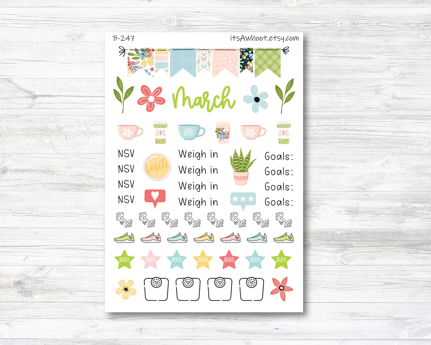 March Stickers, Weight Loss Planner Clipart (B247-March3)