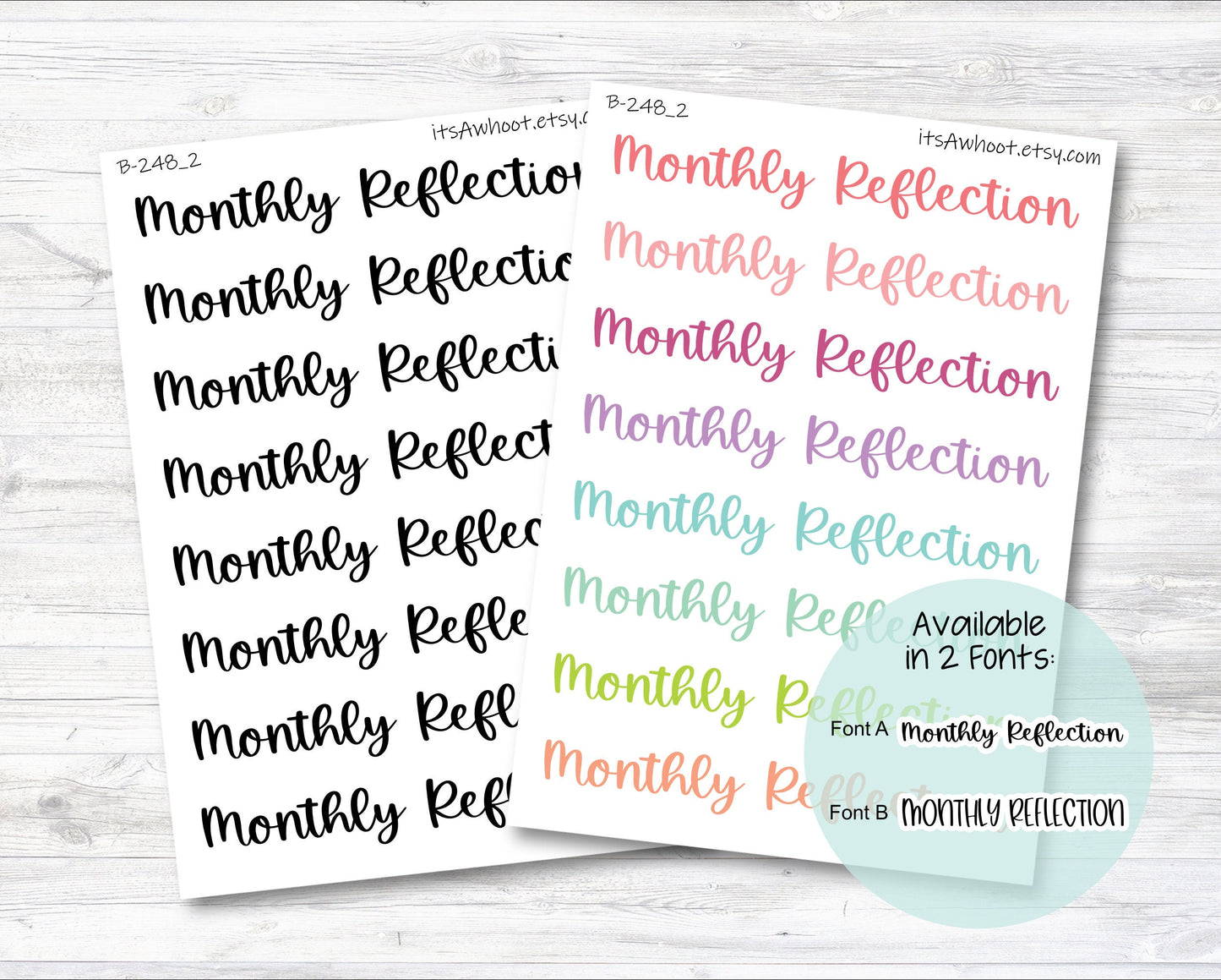 Monthly Reflection Script Stickers, Monthly Reflection Planner Stickers - Large (B248_2)