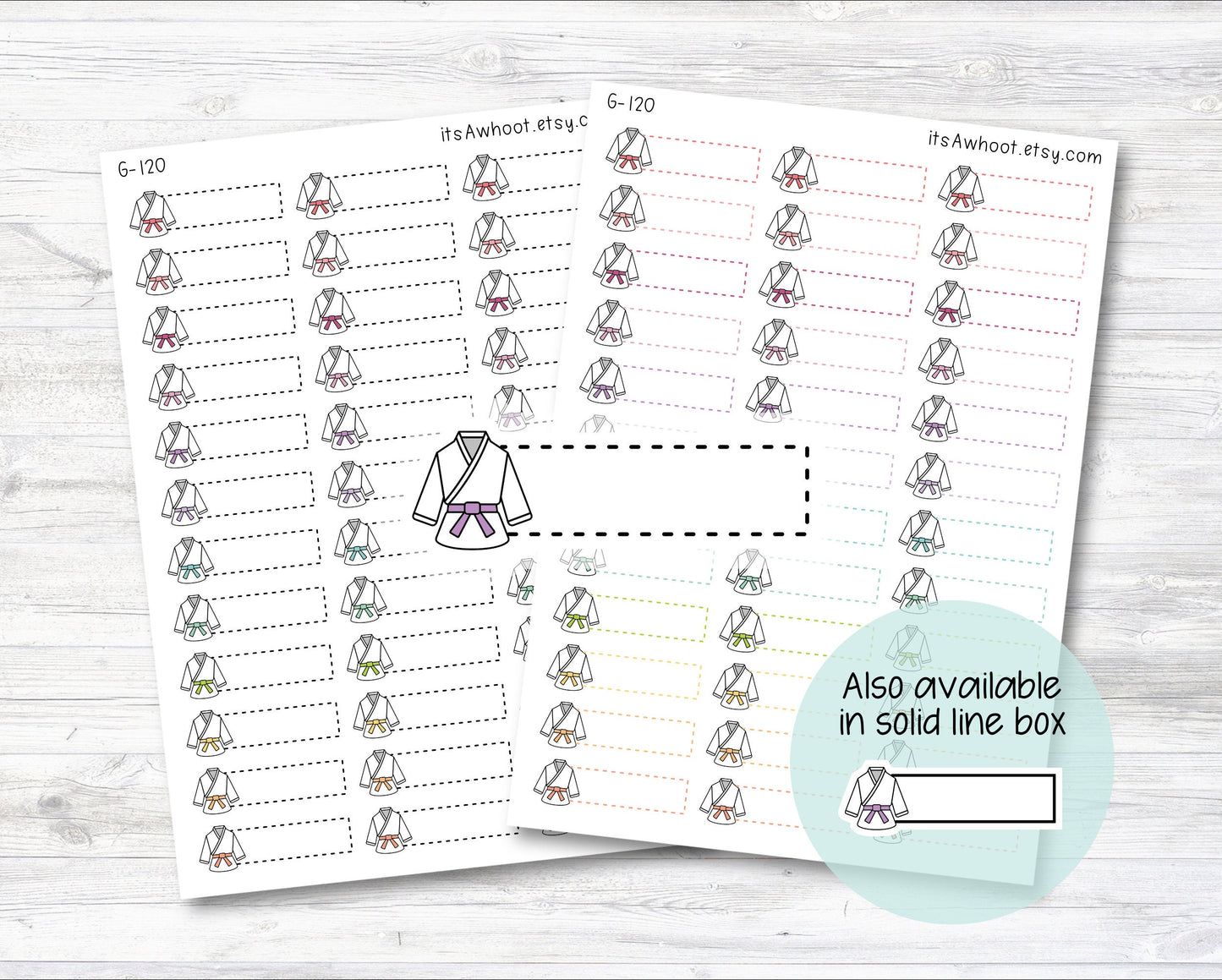 Karate / Martial Arts Quarter Box Label Planner Stickers - Dash or Solid (G120)