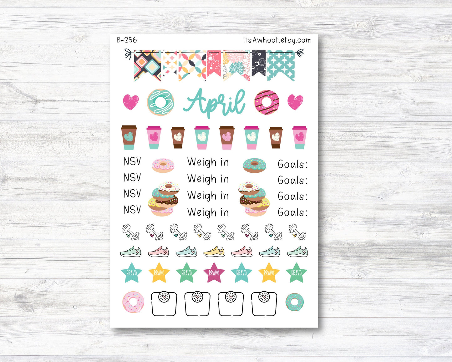 April Stickers, Weight Loss Planner Clipart - Coffee Break (B256-April3)