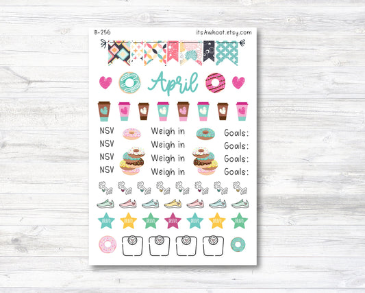 April Stickers, Weight Loss Planner Clipart - Coffee Break (B256-April3)