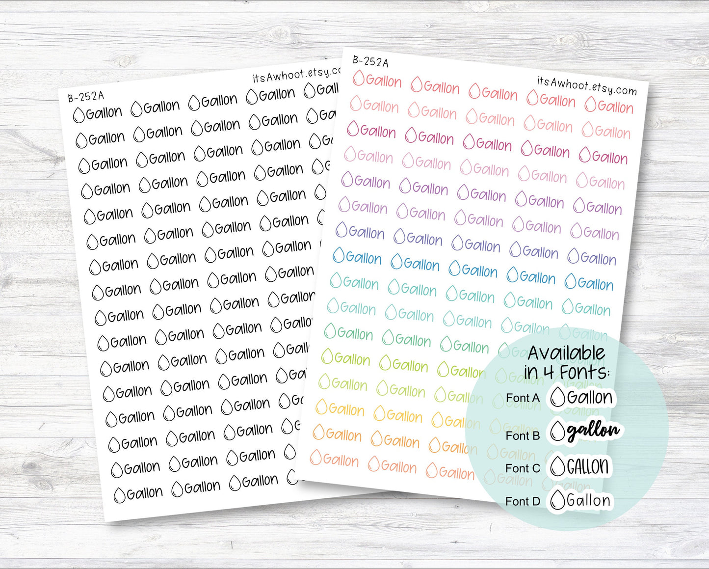 Gallon with Water Drop Check Box Stickers, Water Gallon Planner Stickers (B252)