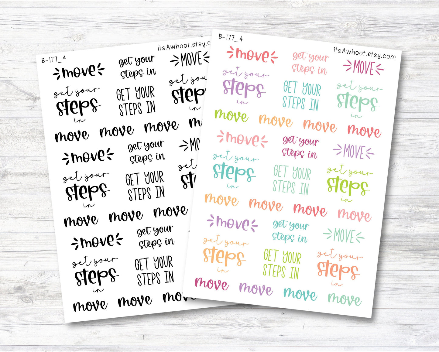 Steps, Move, Activity Motivation/Inspiration Script Stickers (B177_4)