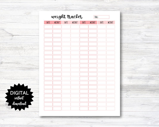 Weight Tracker Digital Download, Weight Tracking PRINTABLE (N002)