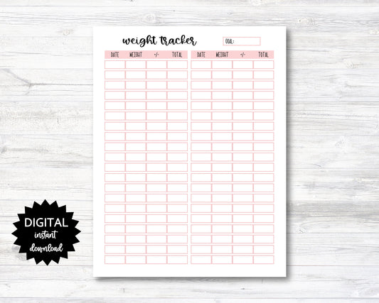 Weight Change Tracker Digital Download, Weight Change Tracking PRINTABLE (N003)