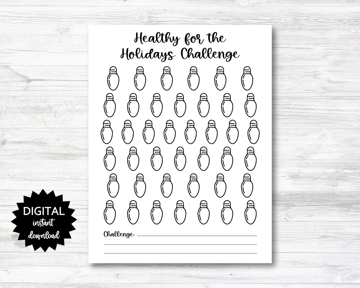 Healthy for the Holidays Challenge Printable, Challenge Tracker, Holiday Challenge Digital Download Planner Page - PRINTABLE (N012_3)