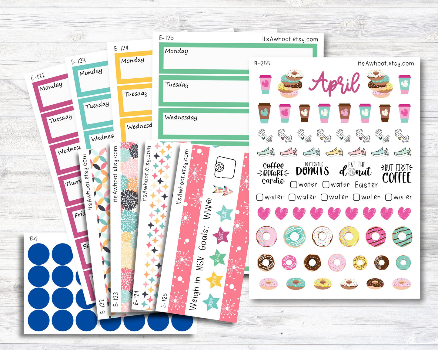 April Kit, Coffee Break, Weight Loss Planner Stickers (B255-April3)