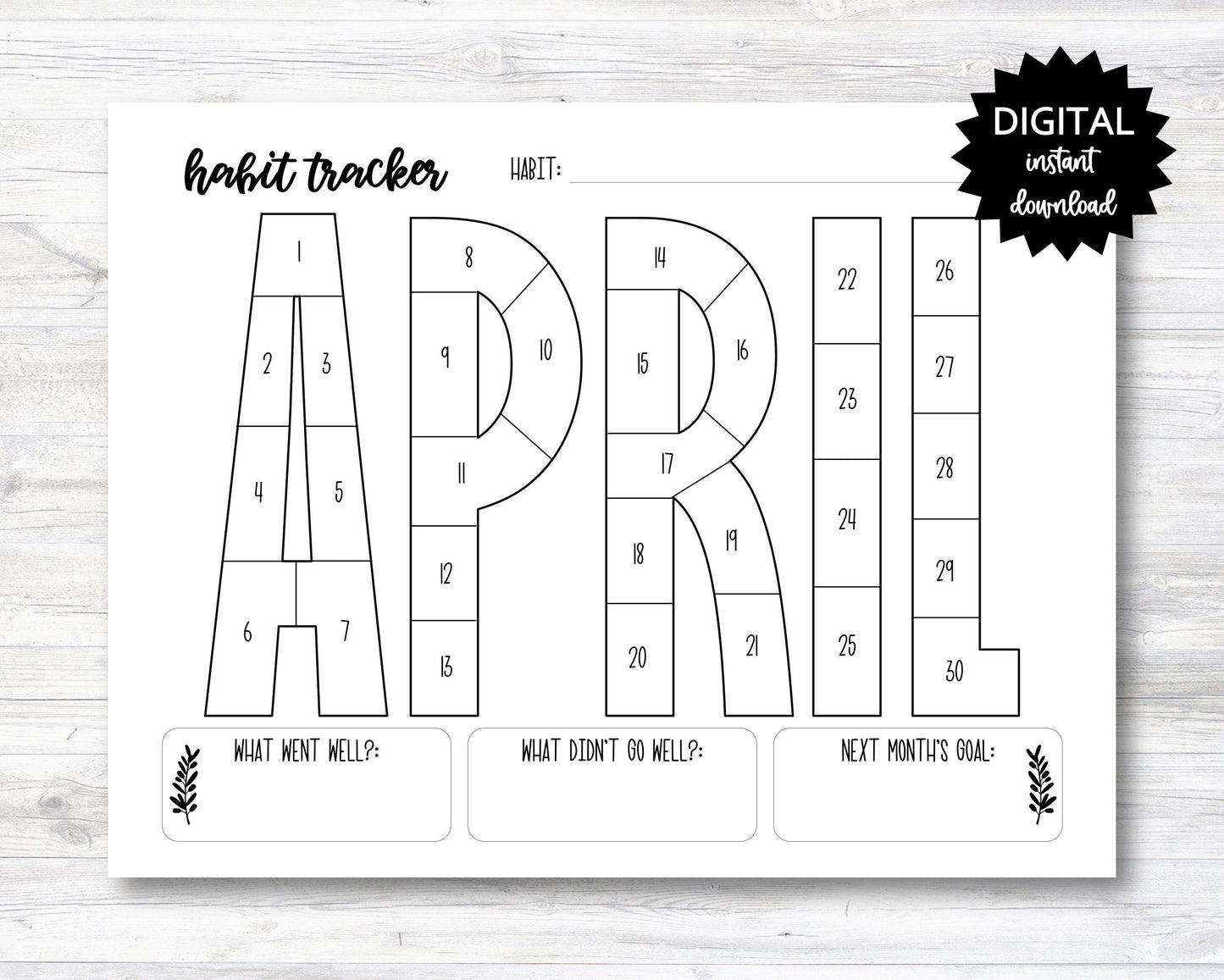 April Habit Tracker Coloring Sheet Printable, Month Habit Tracker Coloring Sheet - PRINTABLE (N015_4)