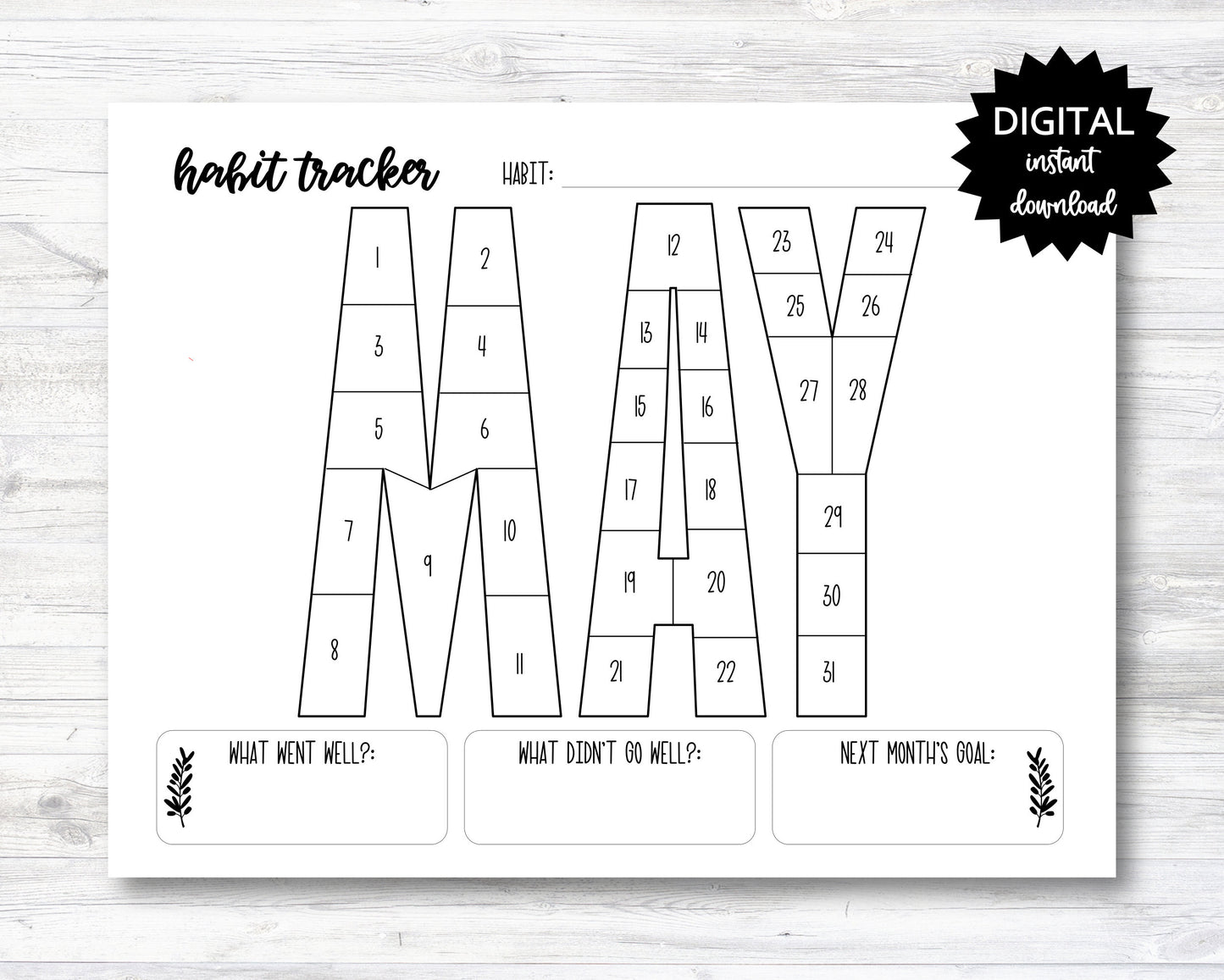 May Habit Tracker Coloring Sheet Printable, Month Habit Tracker Coloring Sheet - PRINTABLE (N015_5)