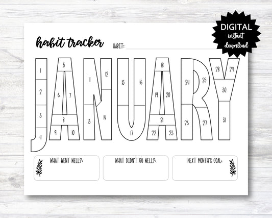 January Habit Tracker Coloring Sheet Printable, Month Habit Tracker Coloring Sheet - PRINTABLE (N015_1)