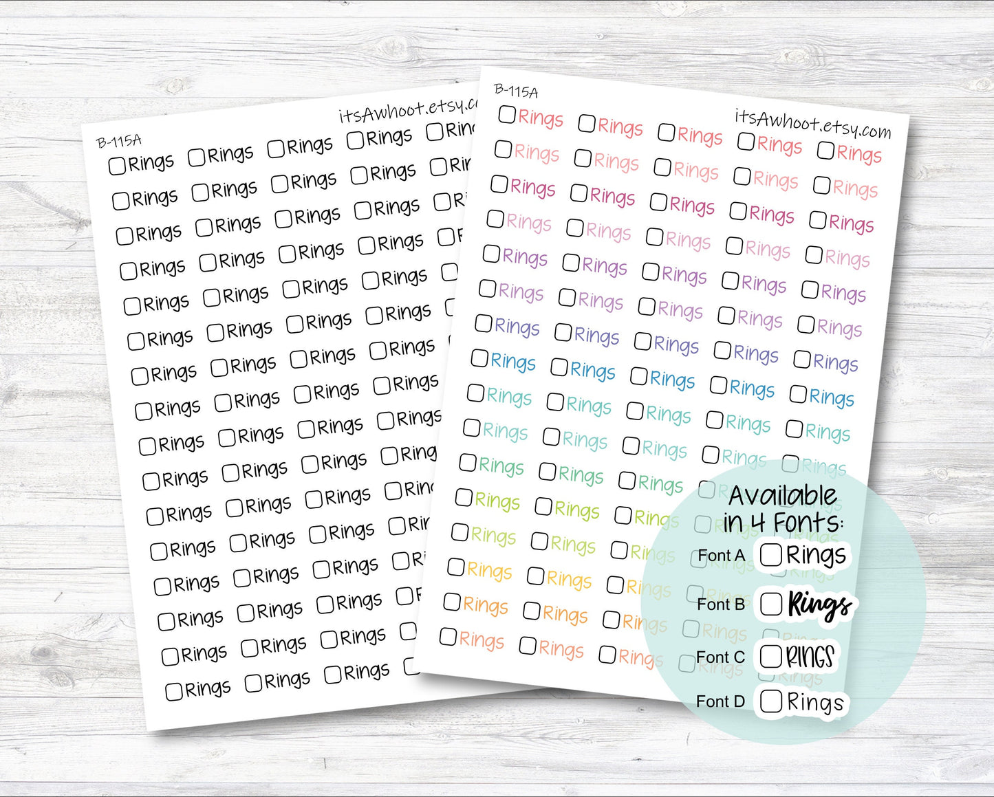 Rings with Checkbox Script Stickers, Activity Rings Planner Stickers (B115)