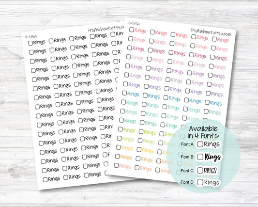 Rings with Checkbox Script Stickers, Activity Rings Planner Stickers (B115)