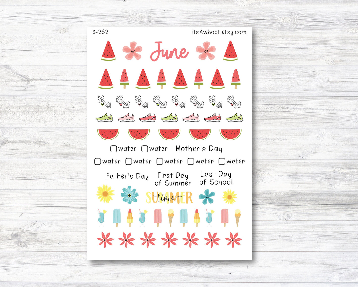 June Kit, Watermelon Summer, Weight Loss Planner Stickers  (B262-June3)