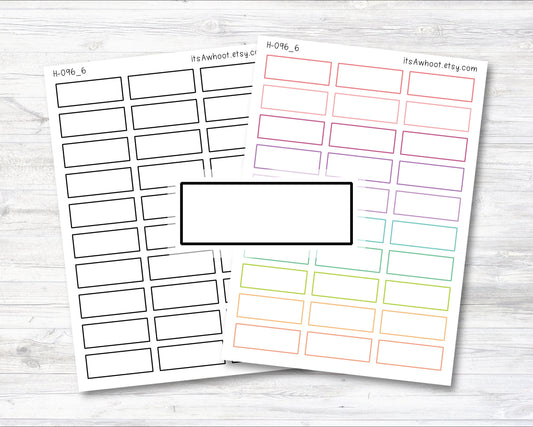 Large Blank Solid Line Box Label - .6", Box Label Planner Sticker, Hour Box Label - SOLID (H096_6)