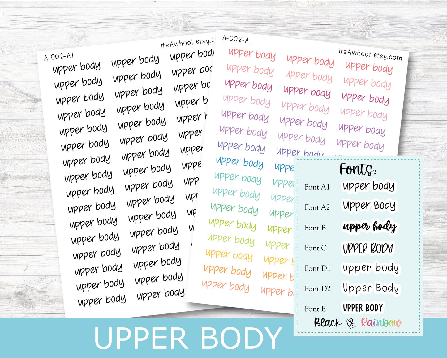 UPPER BODY Script Planner Stickers - Multiple Fonts/Colors Available (A002)