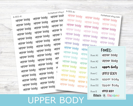 UPPER BODY Script Planner Stickers - Multiple Fonts/Colors Available (A002)