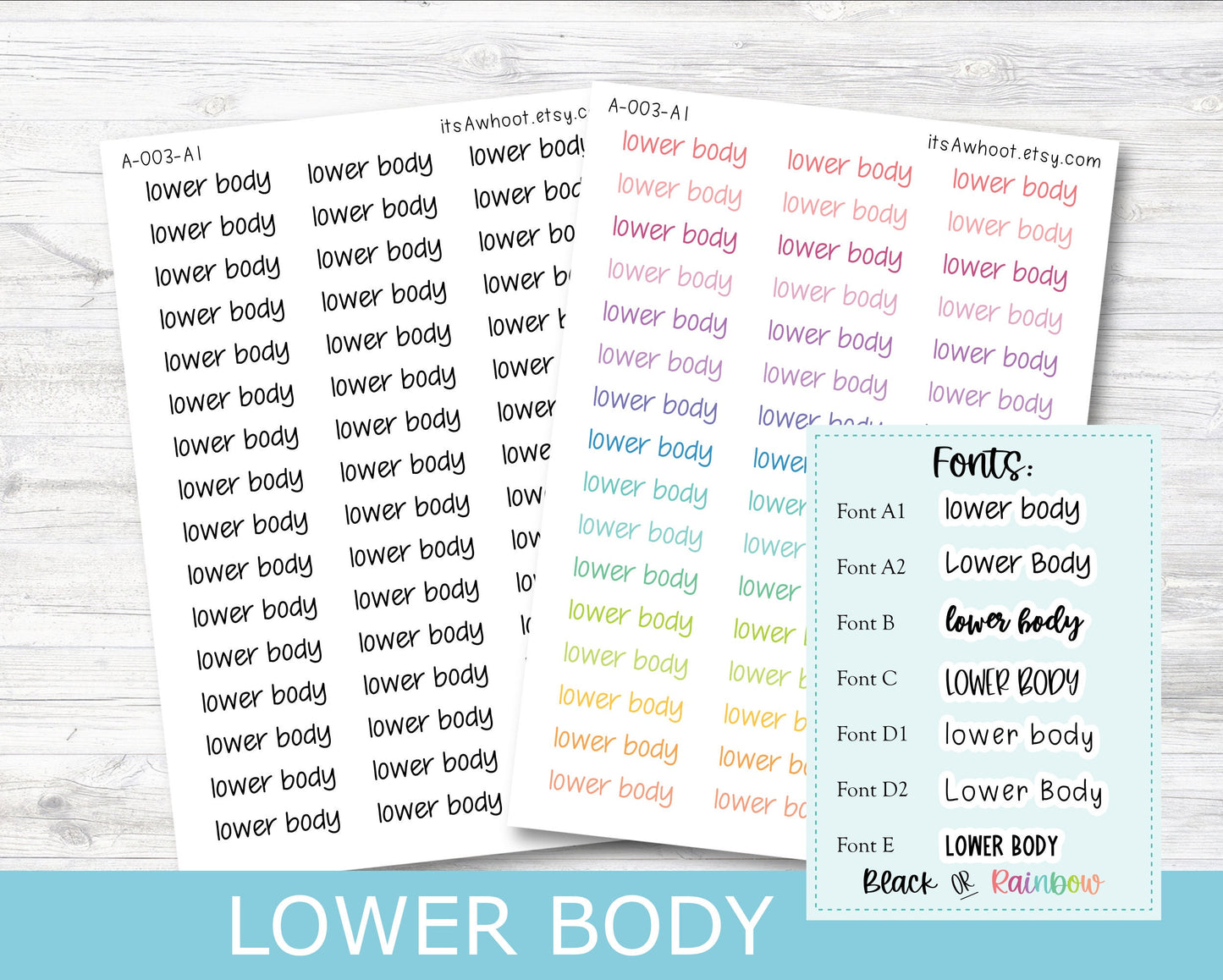 LOWER BODY Script Planner Stickers - Multiple Fonts/Colors Available (A003)