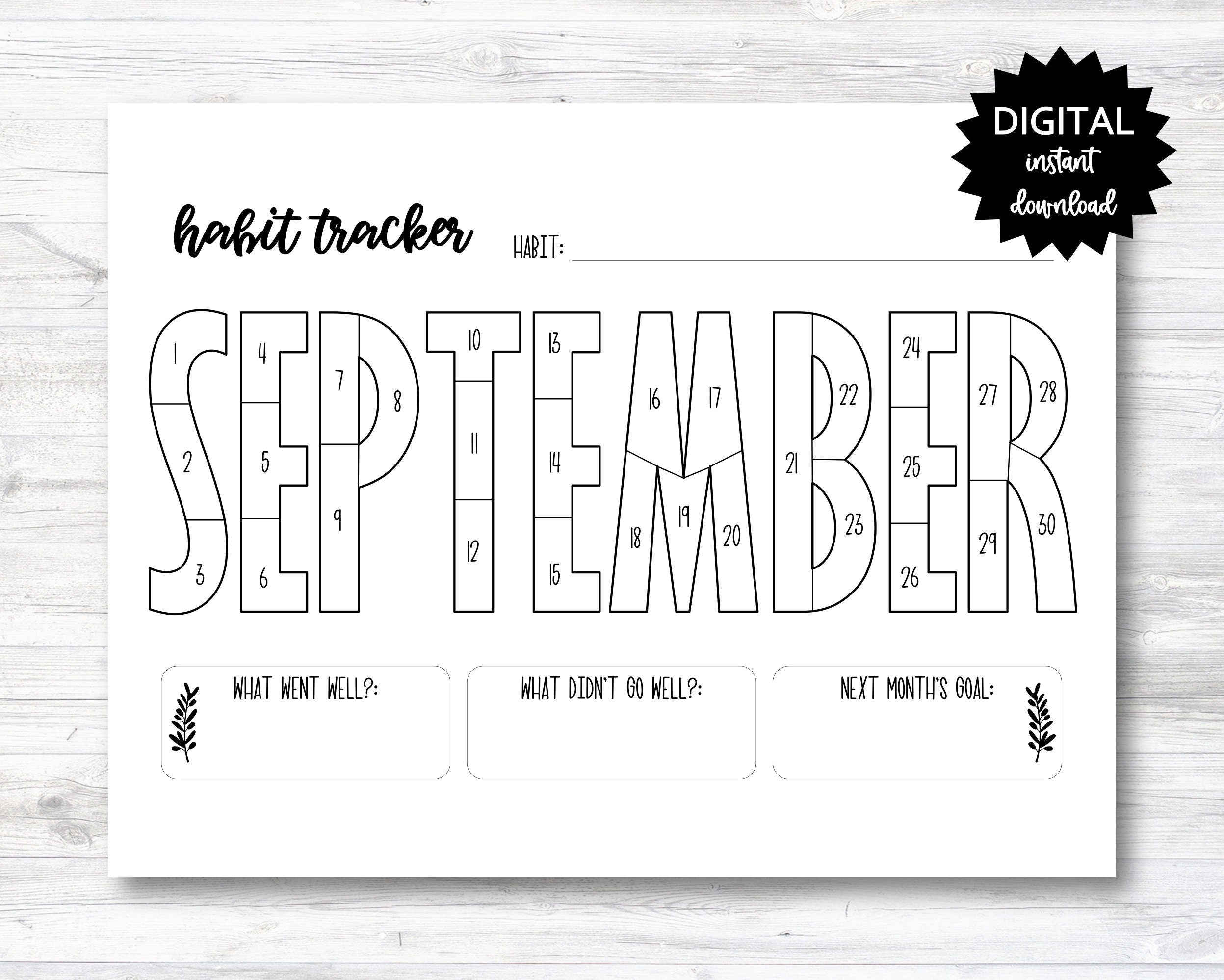 September Step Tracker September Habit Tracker Coloring Sheet Printable, Month Habit Tracker ...