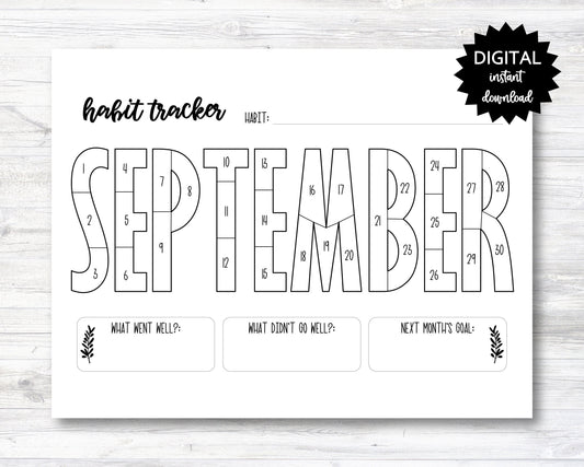 September Habit Tracker Coloring Sheet Printable, Month Habit Tracker Coloring Sheet - PRINTABLE (N015_9)