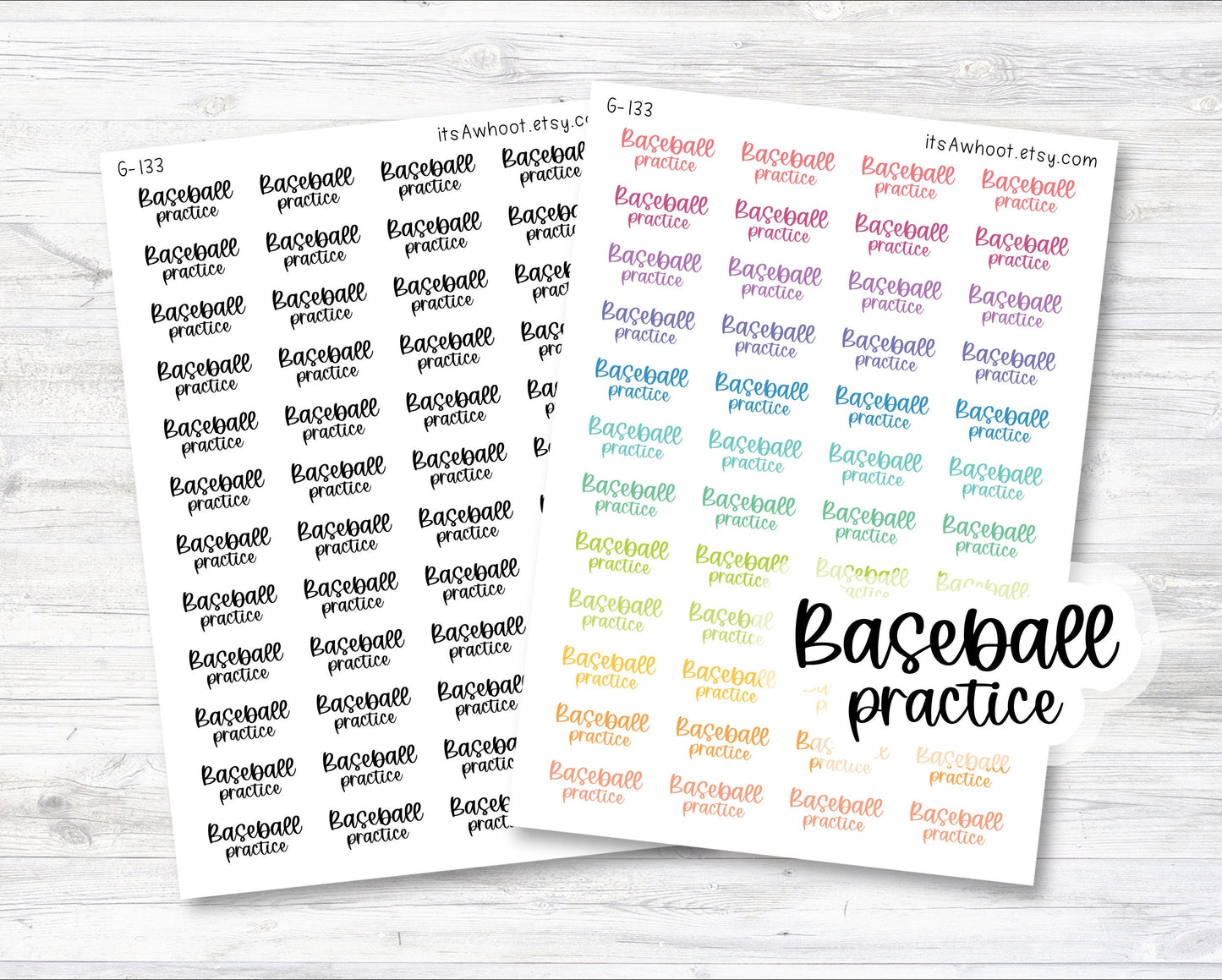 Baseball Practice Script Planner Stickers (G133)