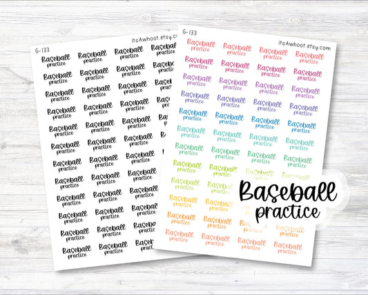 Baseball Practice Script Planner Stickers (G133)