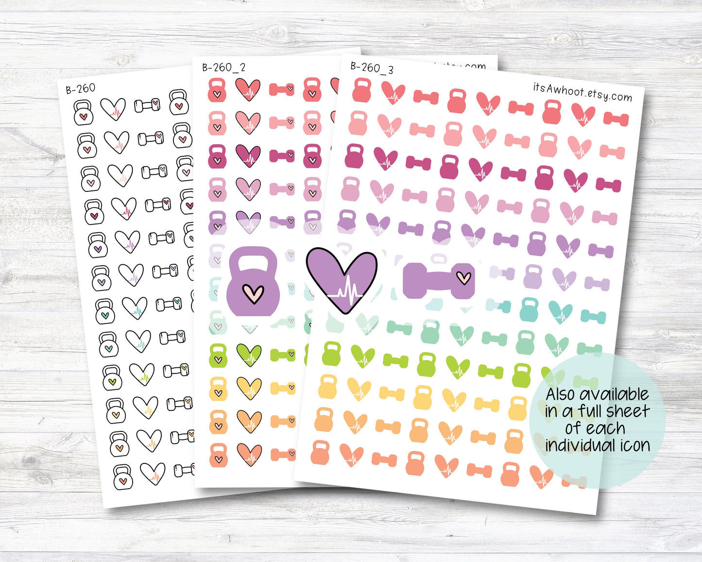 Kettlebell / Hand Weights / Heart Rate Planner Stickers (B260)