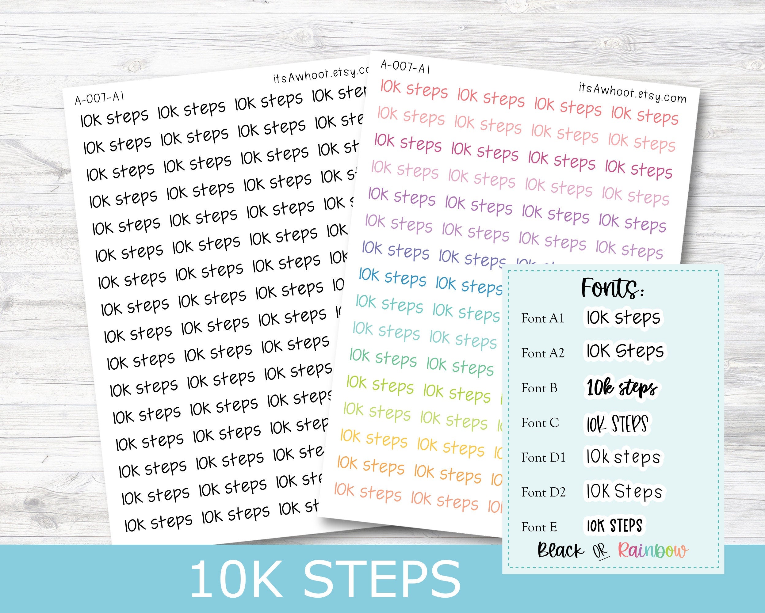 10K STEPS Script Planner Stickers - Multiple Fonts/Colors Available (A ...