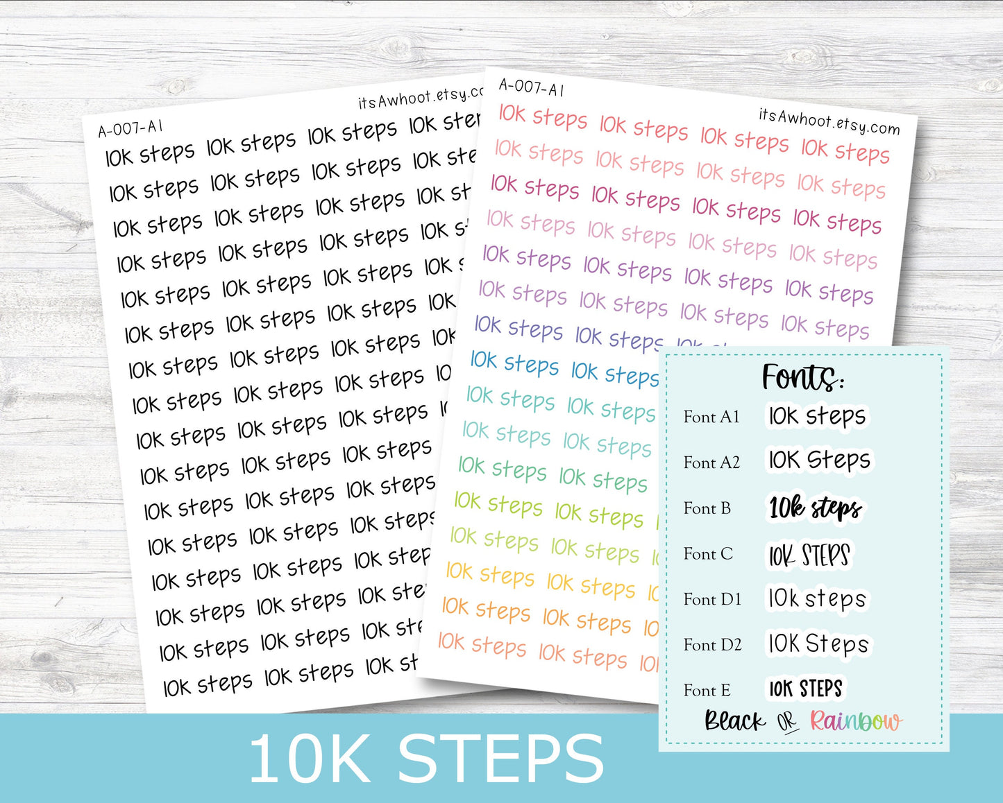 10K STEPS Script Planner Stickers - Multiple Fonts/Colors Available (A007)